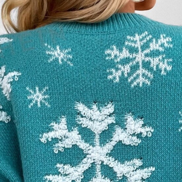 Cozy Mint Blue Christmas Holiday Festive Oversized Sweater Top - Picture 5 of 8
